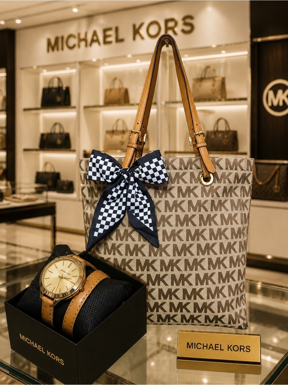 Michael Kors. 4 Piece Set: Jet Set Tote with Free Watch, Dust Bag & Scarf.